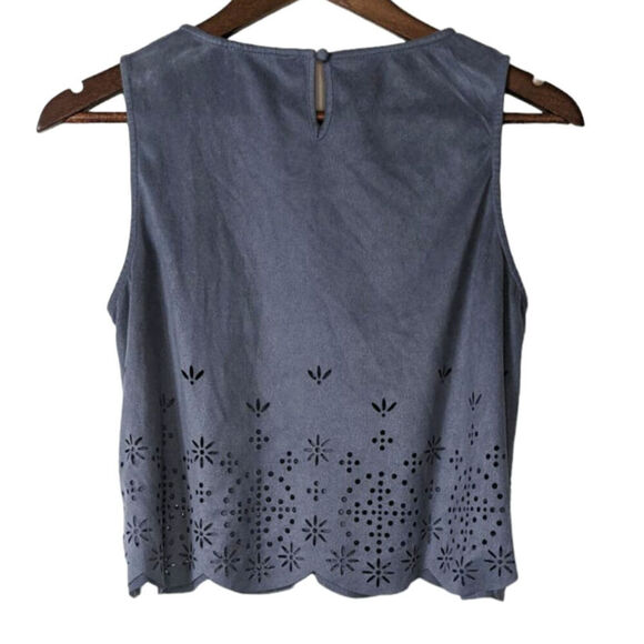 Altar'd State Dusy Blue Faux Suede Crop Top Scallop Eyelet Cottage Boho Small - Picture 2 of 6